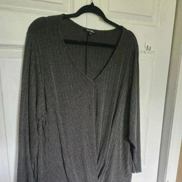 George Women's Plus Size Bottom Twist Cotton Long Sleeve Top Olive Green Size 3x - Picture 2 of 7